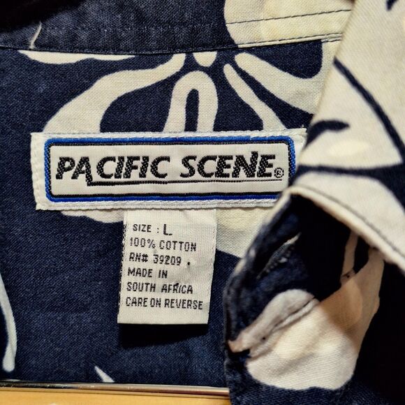 Pacific Scene Mens Hawaiian Print Short Sleeve Shirt Sz L Button Front Cotton - Picture 7 of 8